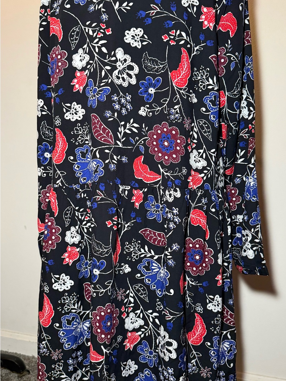 NWT Old Navy Dress Womens Large Tall Black Long Sleeve Floral Print Boho - Picture 4 of 11
